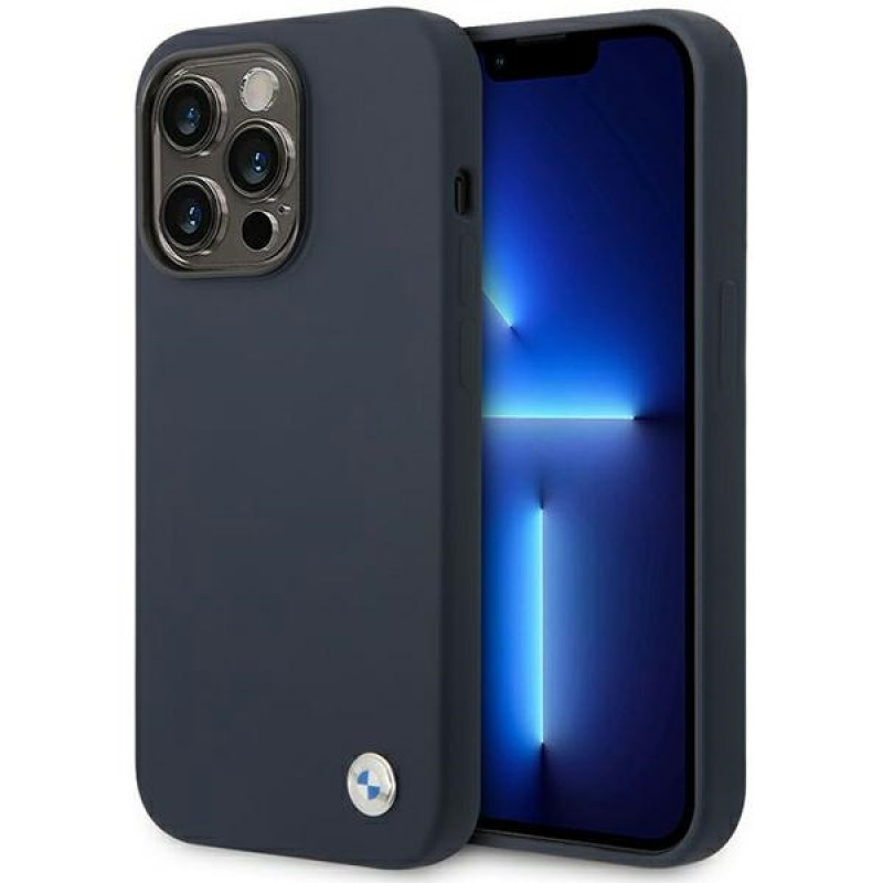 BMW BMHMP14XSILNA Apple iPhone 14 Pro Max -kuori, Silicone Metal Logo MagSafe, navy