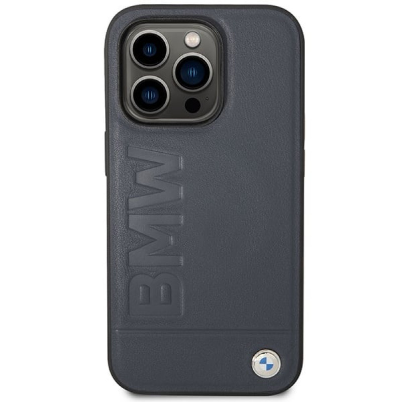 BMW BMHMP14XSLLNA Apple iPhone 14 Pro Max -kovakotelo, Leather Hot Stamp MagSafe, navy