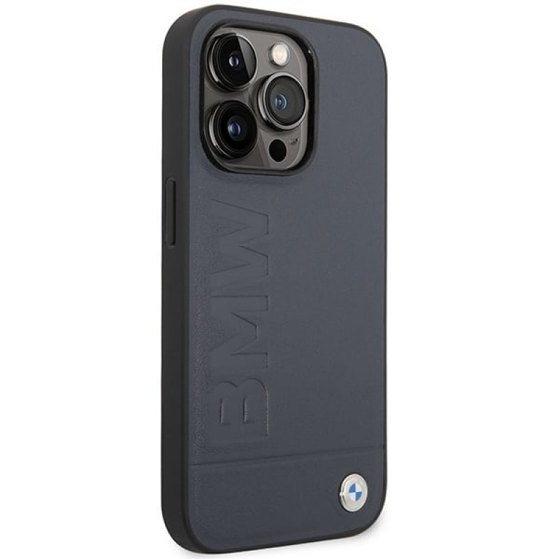 BMW BMHMP14XSLLNA Apple iPhone 14 Pro Max -kovakotelo, Leather Hot Stamp MagSafe, navy