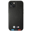 BMW BMHMP14S22PTDK Apple iPhone 14 -kotelo, Leather Stamp Tricolor MagSafe, musta