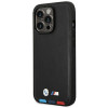 BMW BMHMP14X22PTDK Apple iPhone 14 Pro Max -kuori, Leather Stamp Tricolor MagSafe, musta