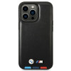BMW BMHMP14L22PTDK Apple iPhone 14 Pro -kotelo, Leather Stamp Tricolor MagSafe, musta