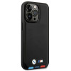 BMW BMHMP14L22PTDK Apple iPhone 14 Pro -kotelo, Leather Stamp Tricolor MagSafe, musta