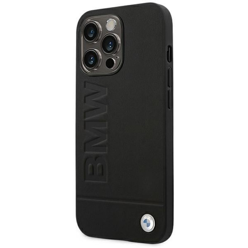 BMW BMHCP14XSLLBK Apple iPhone 14 Pro Max -kuori, Leather Stamp, musta