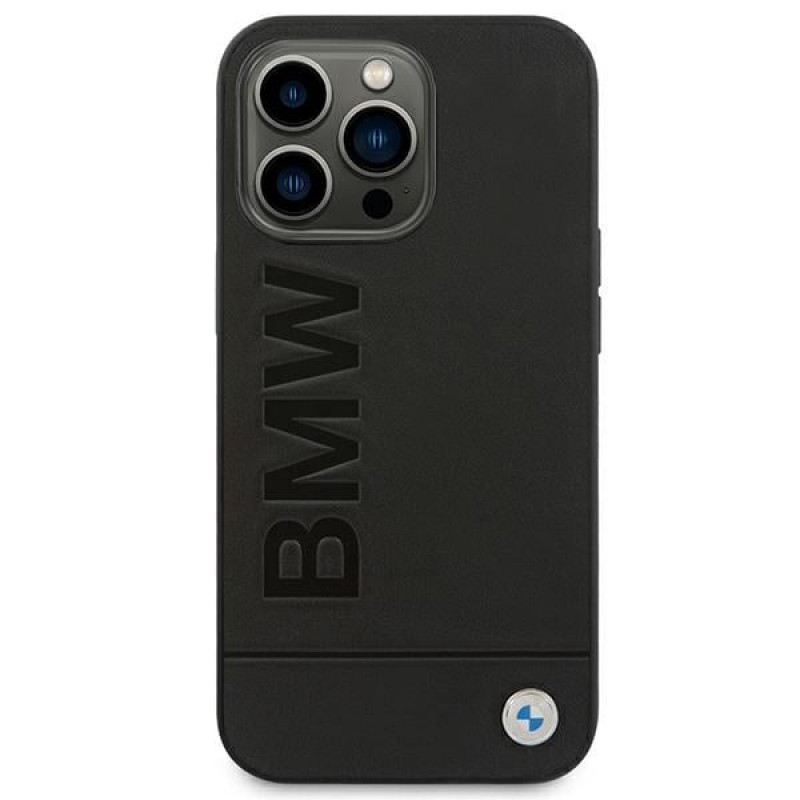 BMW BMHCP14XSLLBK Apple iPhone 14 Pro Max -kuori, Leather Stamp, musta