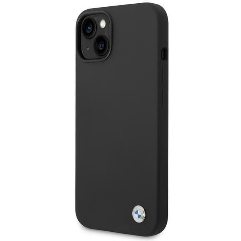 BMW BMHCP14MSILBK Apple iPhone 14 Plus / 15 Plus -kuori, Silicone Metal Logo, musta