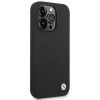 BMW BMHCP14XSILBK Silicone Metal Logo -kovakotelo Apple iPhone 14 Pro Max 6.7" -puhelimelle, musta