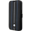 BMW BMBKP14L22RVSK Leather Stamp Blue Lines -kirjakotelo Apple iPhone 14 Pro 6.1" -puhelimelle, musta