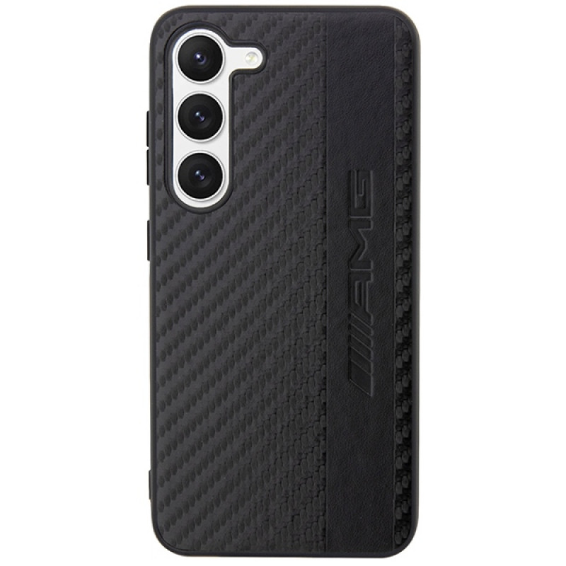 Mercedes-AMG AMHCS23SBLSCA Carbon Stripe & Embossed -kovakotelo Samsung Galaxy S23 (S911) -puhelimelle, musta