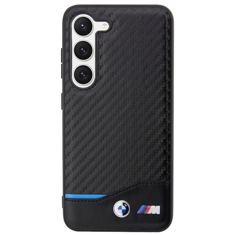 BMW BMHCS23M22NBCK Leather Carbon -kovakotelo Samsung Galaxy S23+ (S916) -puhelimelle, musta