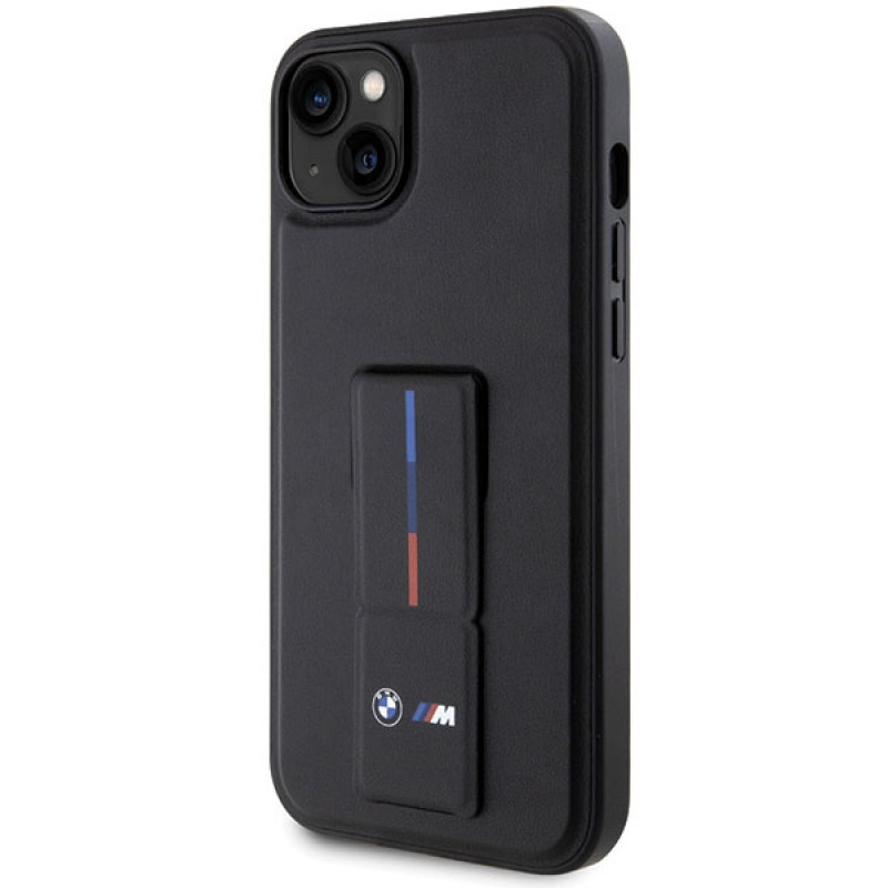BMW Grip Stand Hot Stamp -suojakotelo Apple iPhone 14 / 15 / 13 -puhelimelle, musta