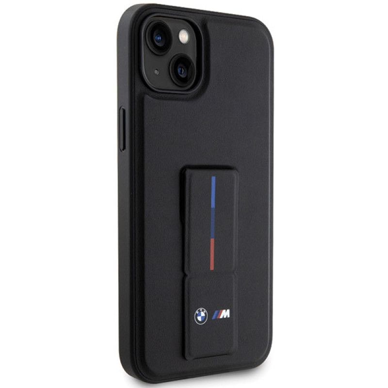 BMW Grip Stand Hot Stamp -suojakotelo Apple iPhone 14 / 15 / 13 -puhelimelle, musta