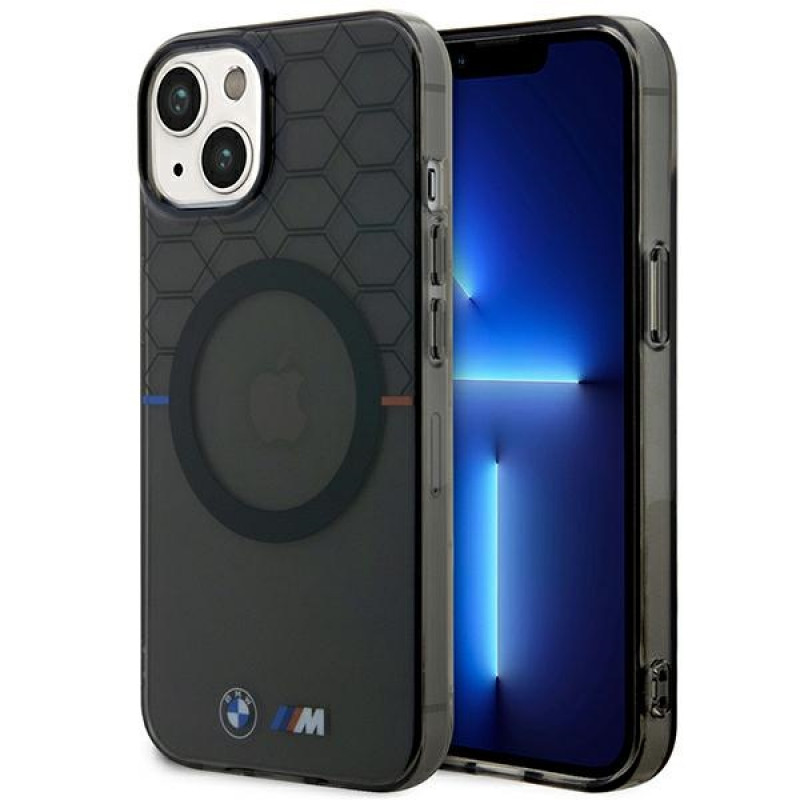BMW BMHMP14MHGPK Pattern MagSafe -kovakotelo Apple iPhone 14 Plus / 15 Plus -puhelimelle, harmaa