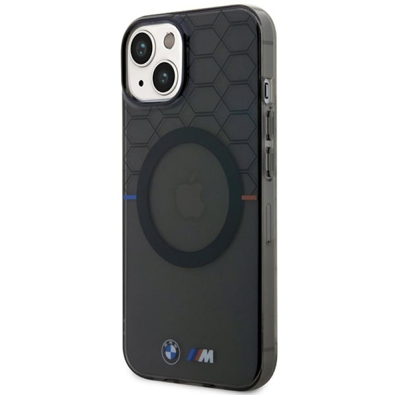 BMW BMHMP14MHGPK Pattern MagSafe -kovakotelo Apple iPhone 14 Plus / 15 Plus -puhelimelle, harmaa