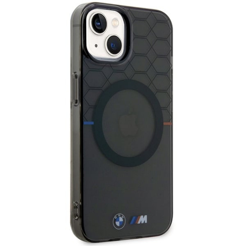 BMW BMHMP14MHGPK Pattern MagSafe -kovakotelo Apple iPhone 14 Plus / 15 Plus -puhelimelle, harmaa