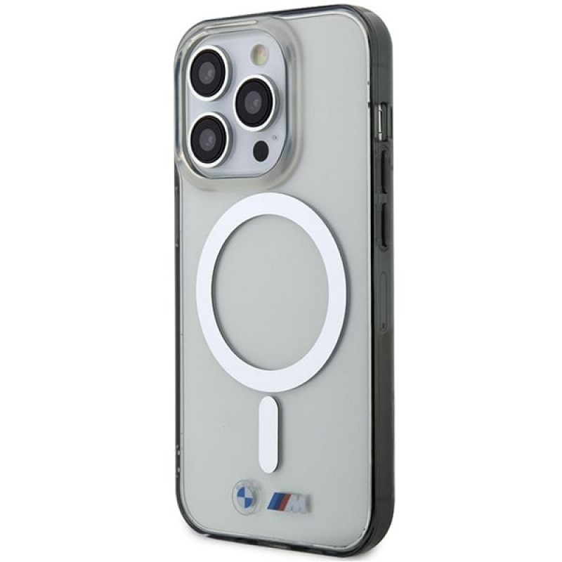 BMW BMHMP14LHCRS Silver Ring MagSafe -kovakotelo Apple iPhone 14 Pro -puhelimelle, läpinäkyvä