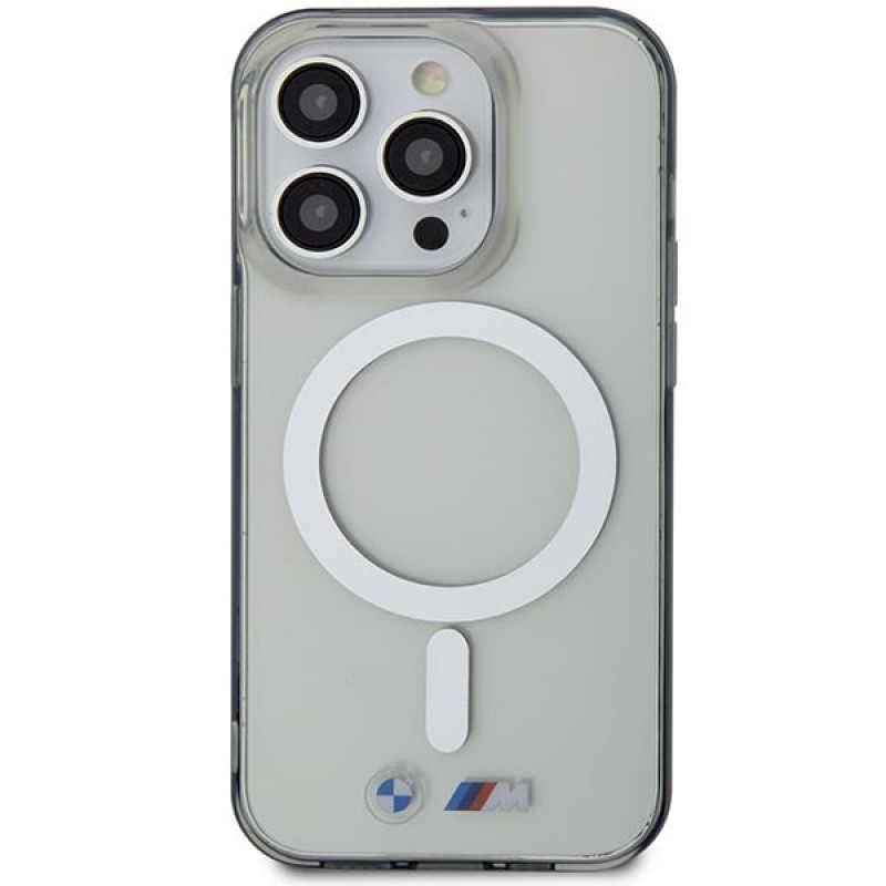 BMW BMHMP14LHCRS Silver Ring MagSafe -kovakotelo Apple iPhone 14 Pro -puhelimelle, läpinäkyvä