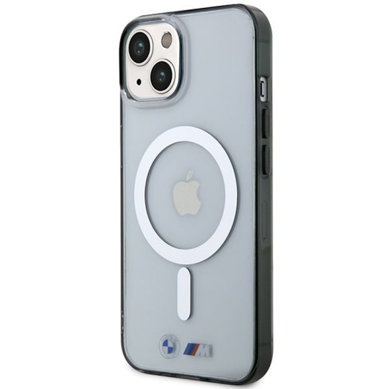 BMW BMHMP14SHCRS Silver Ring MagSafe -kovakotelo Apple iPhone 14 -puhelimelle, läpinäkyvä