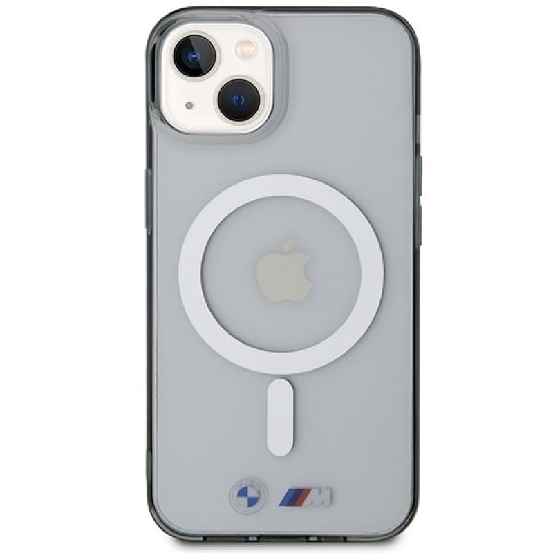 BMW BMHMP14SHCRS Silver Ring MagSafe -kovakotelo Apple iPhone 14 -puhelimelle, läpinäkyvä