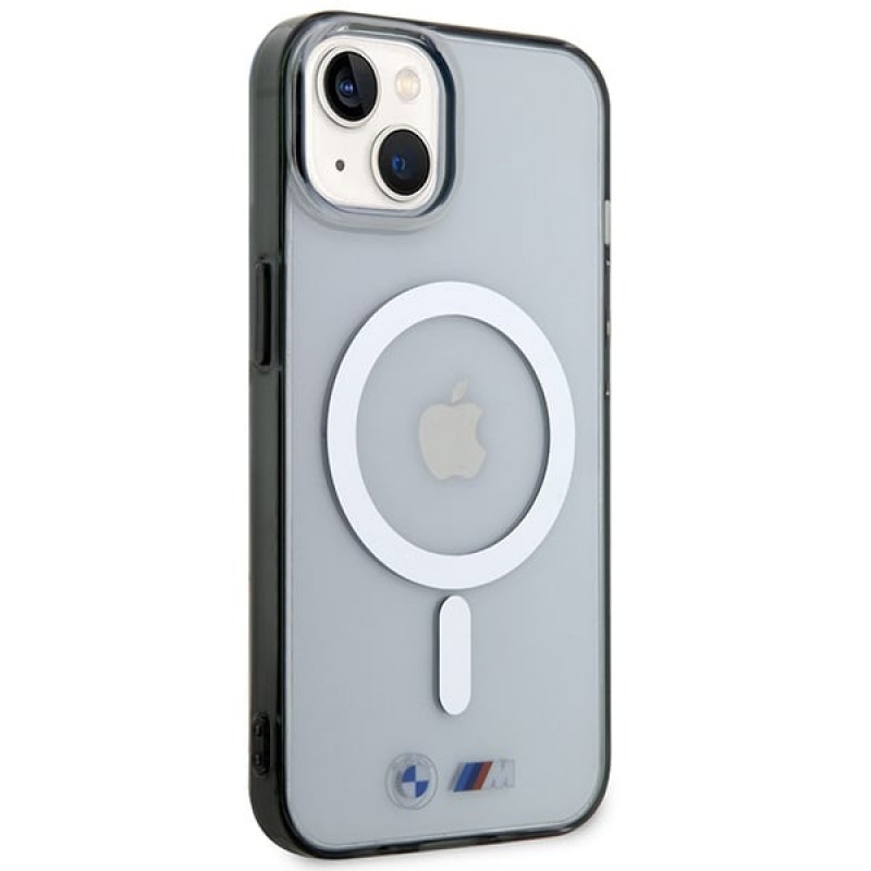 BMW BMHMP14SHCRS Silver Ring MagSafe -kovakotelo Apple iPhone 14 -puhelimelle, läpinäkyvä