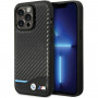 BMW BMHCP13X22NBCK Leather Carbon -kovakotelo Apple iPhone 13 Pro Max -puhelimelle, musta