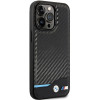 BMW BMHCP13X22NBCK Leather Carbon -kovakotelo Apple iPhone 13 Pro Max -puhelimelle, musta