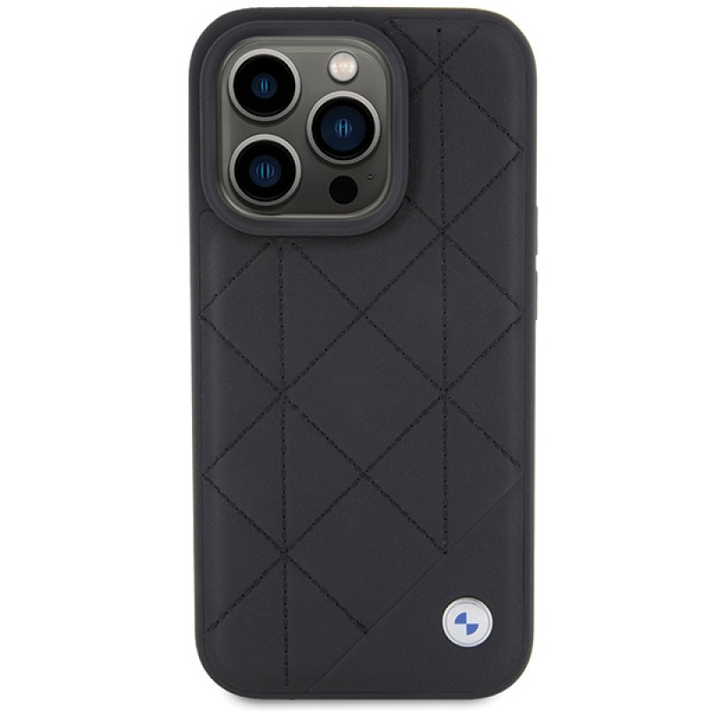 BMW BMHCP15X22RQDK Leather Quilted -nahkakotelo Apple iPhone 15 Pro Max -puhelimelle, musta