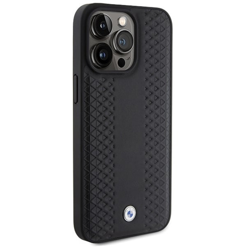 BMW BMHCP15X22RFGK Leather Diamond Pattern -kotelo Apple iPhone 15 Pro Max -puhelimelle, musta