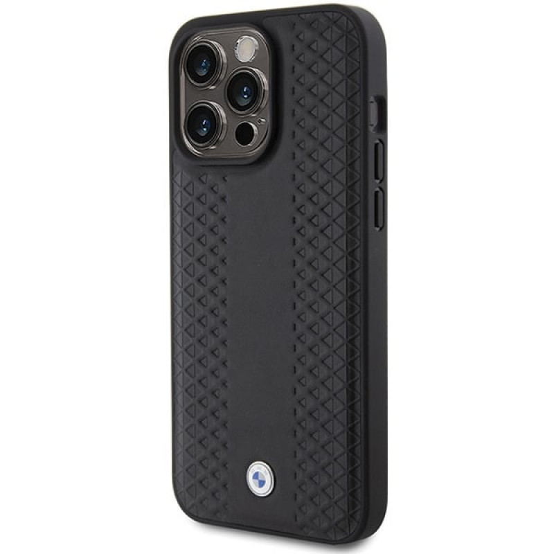 BMW BMHCP15L22RFGK Leather Diamond Pattern -kuori Apple iPhone 15 Pro -puhelimelle, musta