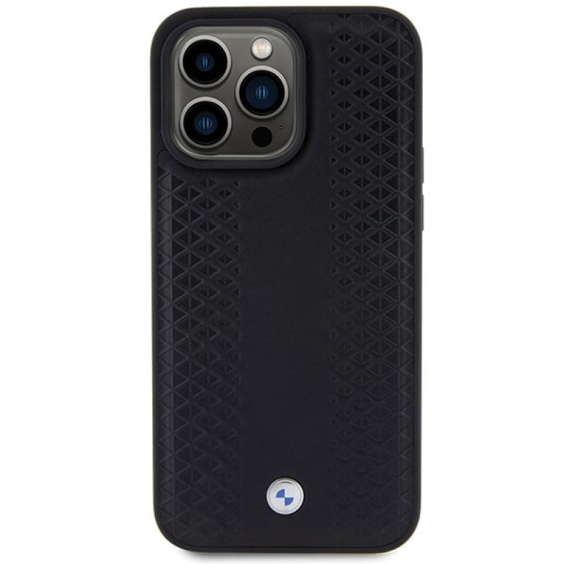 BMW BMHCP15L22RFGK Leather Diamond Pattern -kuori Apple iPhone 15 Pro -puhelimelle, musta
