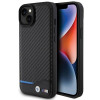 BMW BMHCP15M22NBCK Leather Carbon -kovakotelo Apple iPhone 15 Plus / 14 Plus -puhelimelle, musta