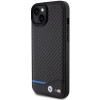 BMW BMHCP15M22NBCK Leather Carbon -kovakotelo Apple iPhone 15 Plus / 14 Plus -puhelimelle, musta