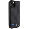 BMW BMHCP15M22NBCK Leather Carbon -kovakotelo Apple iPhone 15 Plus / 14 Plus -puhelimelle, musta
