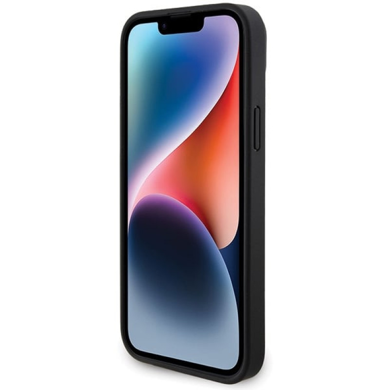 BMW BMHCP15M22NBCK Leather Carbon -kovakotelo Apple iPhone 15 Plus / 14 Plus -puhelimelle, musta