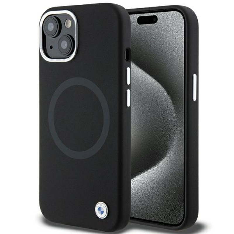 BMW BMHMP15SSILBK2 Signature Liquid Silicone MagSafe -suojakotelo Apple iPhone 15 -puhelimelle, musta