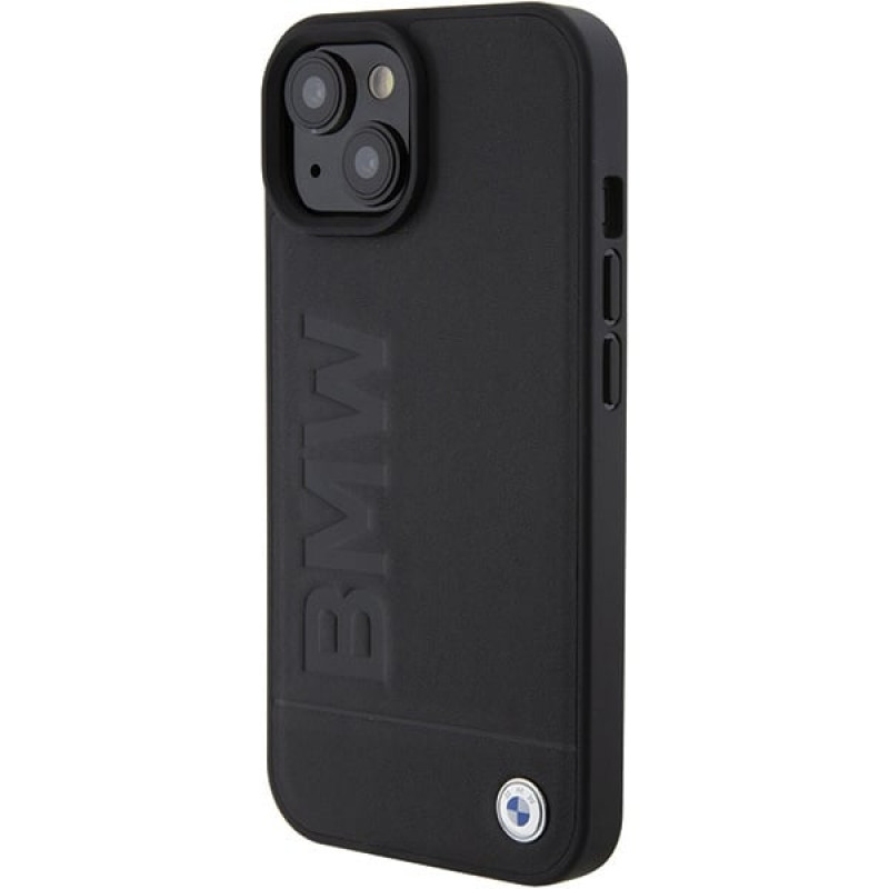 BMW BMHMP15MSLLBK Leather Hot Stamp MagSafe -nahkakotelo Apple iPhone 15 Plus / 14 Plus -puhelimelle, musta