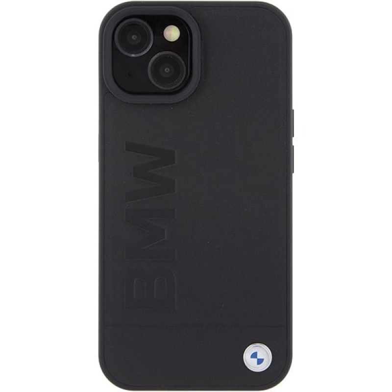 BMW BMHMP15MSLLBK Leather Hot Stamp MagSafe -nahkakotelo Apple iPhone 15 Plus / 14 Plus -puhelimelle, musta