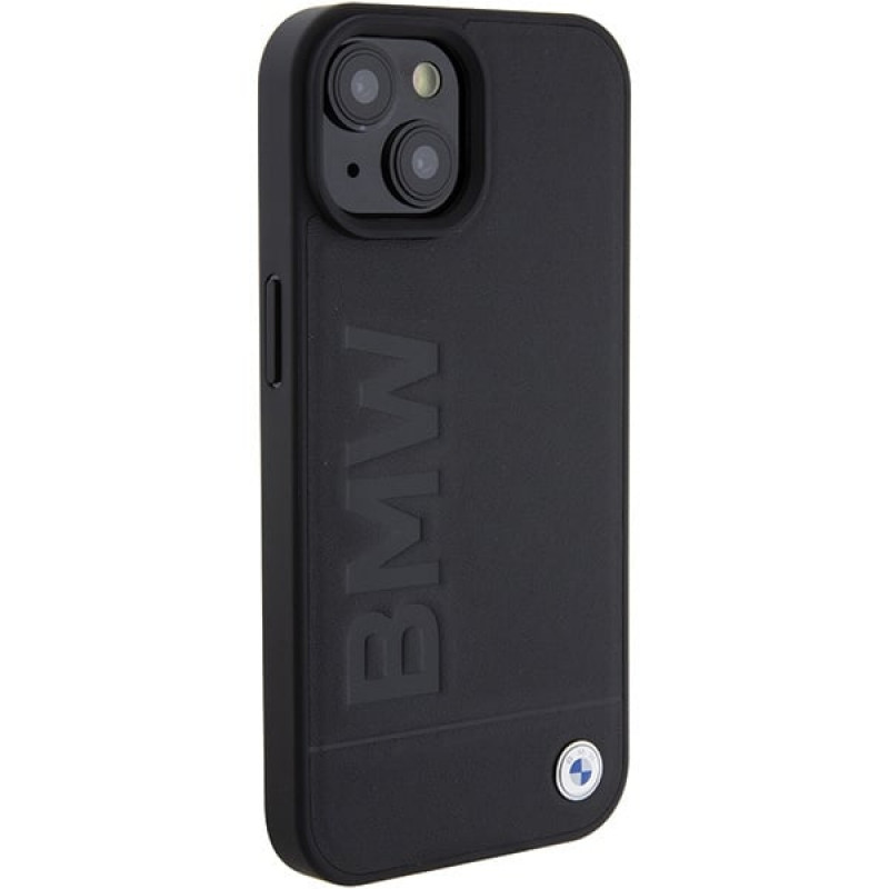 BMW BMHMP15MSLLBK Leather Hot Stamp MagSafe -nahkakotelo Apple iPhone 15 Plus / 14 Plus -puhelimelle, musta