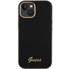 Guess GUHCP15SSMBSLK Silicone Script Metal Logo & Frame -kovakotelo Apple iPhone 15 / 14 / 13 -puhelimelle, musta