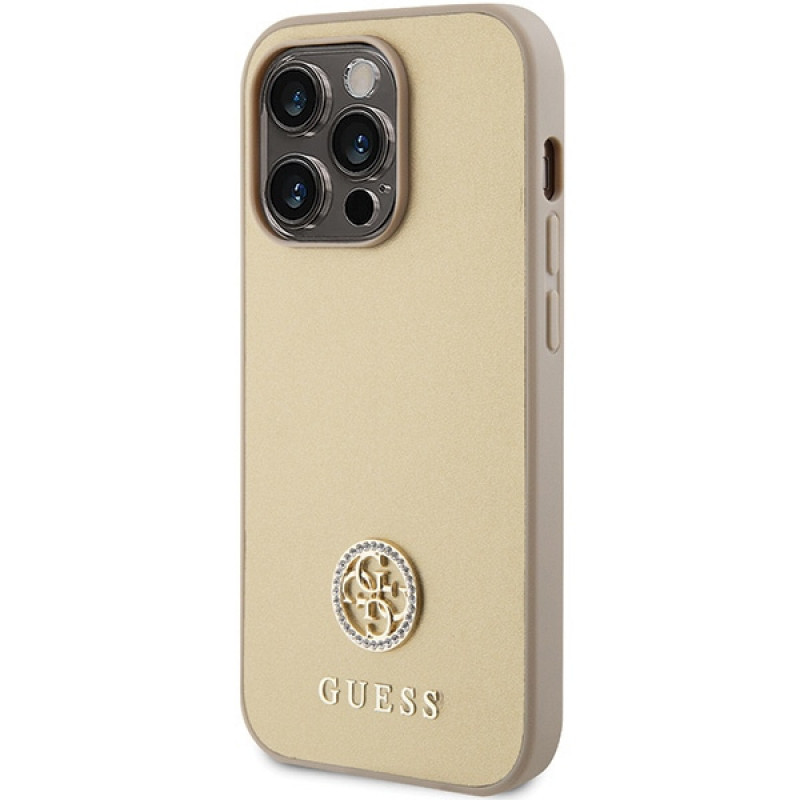 Guess GUHCP15LPS4DGPD PU 4G Strass Metal Logo -kuori Apple iPhone 15 Pro -puhelimelle, kulta