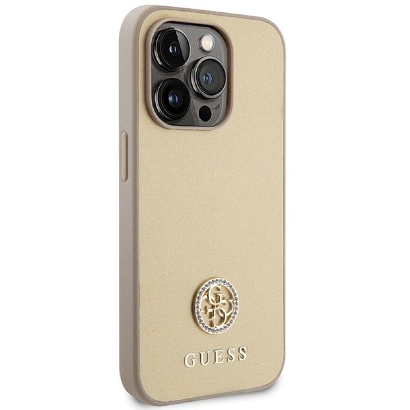 Guess GUHCP15LPS4DGPD PU 4G Strass Metal Logo -kuori Apple iPhone 15 Pro -puhelimelle, kulta