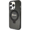 Guess GUHMP15LHRSGSK Ring Stand Script Glitter MagSafe -kovakotelo Apple iPhone 15 Pro -puhelimelle, musta
