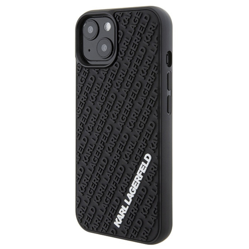 Karl Lagerfeld KLHCP15S3DMKRLK 3D Rubber Multi Logo -kovakotelo Apple iPhone 15 -puhelimelle, musta