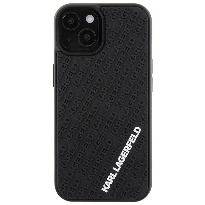 Karl Lagerfeld KLHCP15S3DMKRLK 3D Rubber Multi Logo -kovakotelo Apple iPhone 15 -puhelimelle, musta