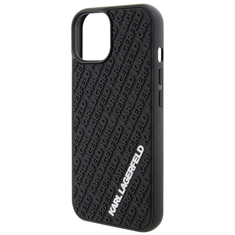Karl Lagerfeld KLHCP15S3DMKRLK 3D Rubber Multi Logo -kovakotelo Apple iPhone 15 -puhelimelle, musta