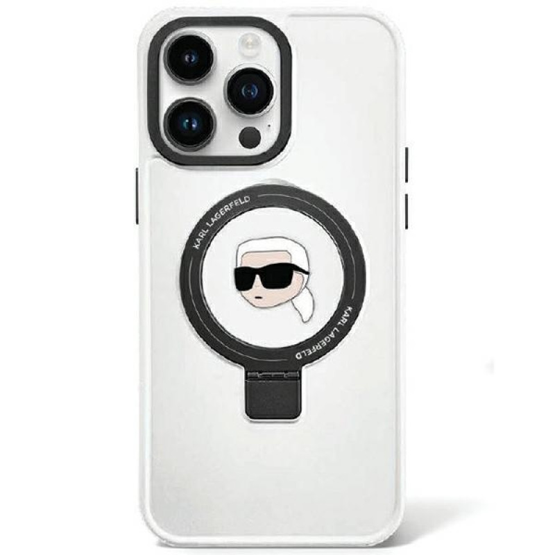 Karl Lagerfeld KLHMP15LHMRSKHH Ring Stand Karl Head MagSafe -kovakotelo Apple iPhone 15 Pro -puhelimelle