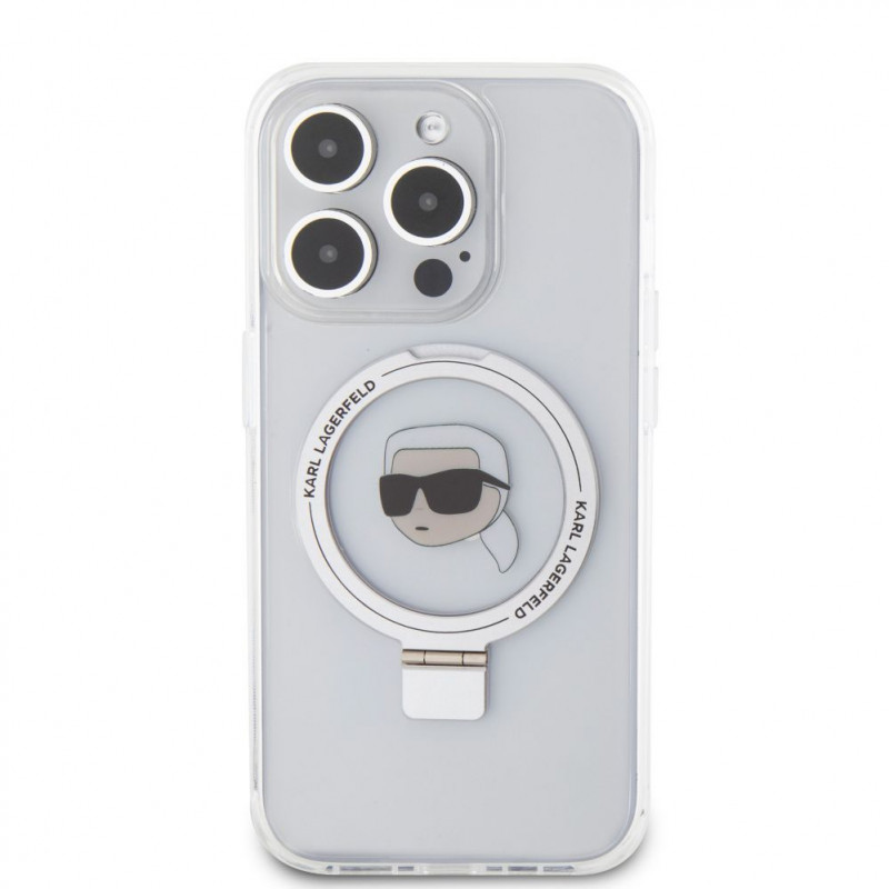 Karl Lagerfeld KLHMP15LHMRSKHH Ring Stand Karl Head MagSafe -kovakotelo Apple iPhone 15 Pro -puhelimelle