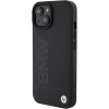 BMW BMHCP15MSLLBK Leather Hot Stamp -kovakotelo Apple iPhone 15 Plus / 14 Plus -puhelimelle, musta