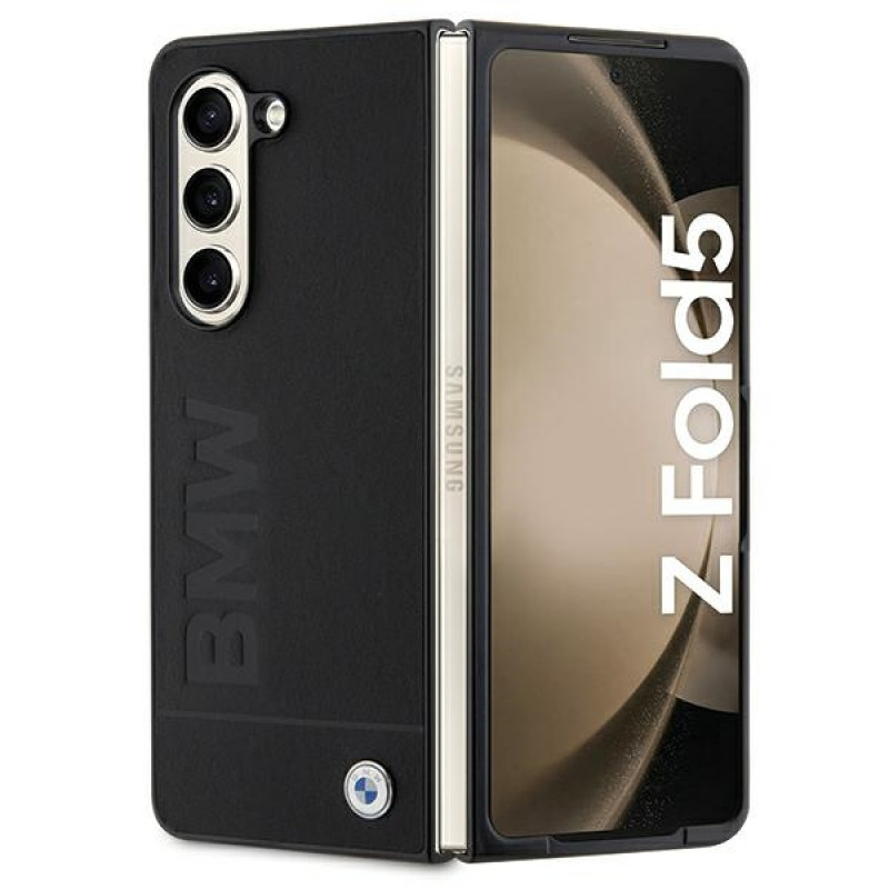 BMW BMHCZFD5SLLBK Signature Logo Imprint -kovakotelo Samsung Galaxy Z Fold5 -puhelimelle, musta