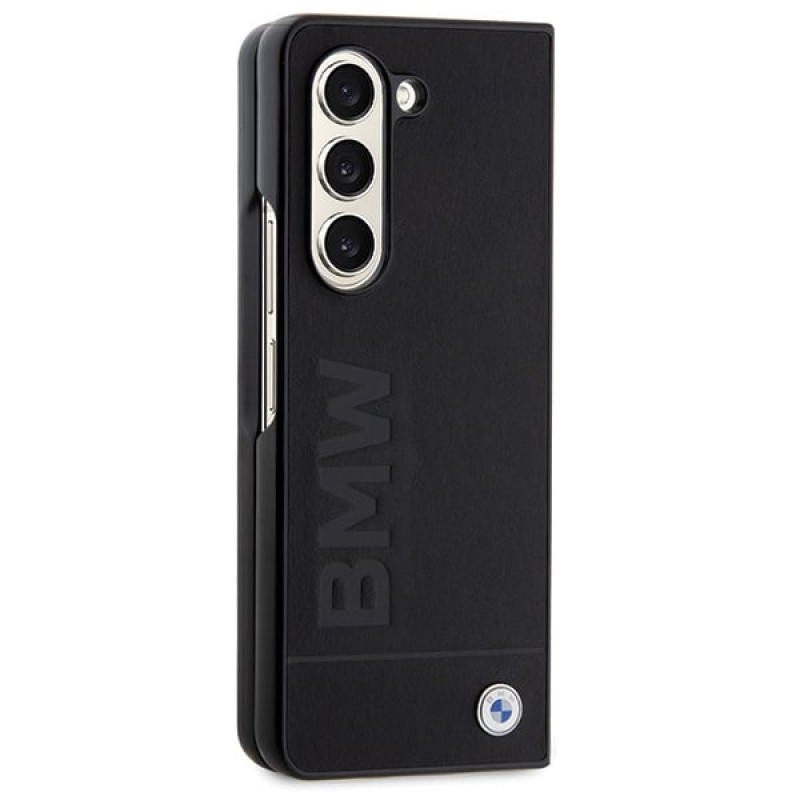 BMW BMHCZFD5SLLBK Signature Logo Imprint -kovakotelo Samsung Galaxy Z Fold5 -puhelimelle, musta